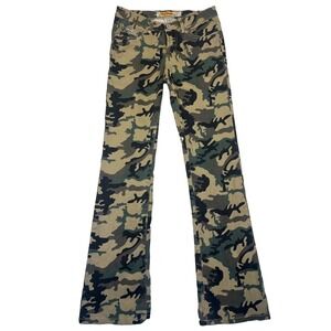 True People Camo Bootcut Jeans Size 7 Rhinestone Flap Pockets Stretch Y2K EUC